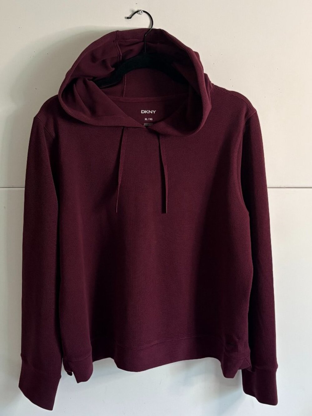 DKNY Woman's Maroon Lightweight Soft Tech Waffle Pullover Hoodie Size XL